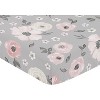 Sweet Jojo Designs Girl Baby Fitted Crib Sheet Watercolor Floral Grey and Pink - 3 of 4