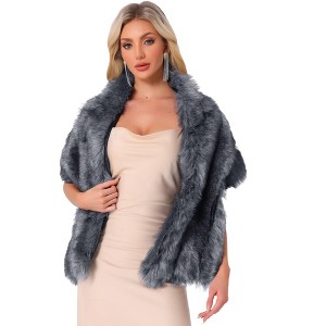 Allegra K Women's Faux Fur Elegant Wedding Cocktail Party Scarf Wrap Cape Shoulder Shawl - 1 of 4