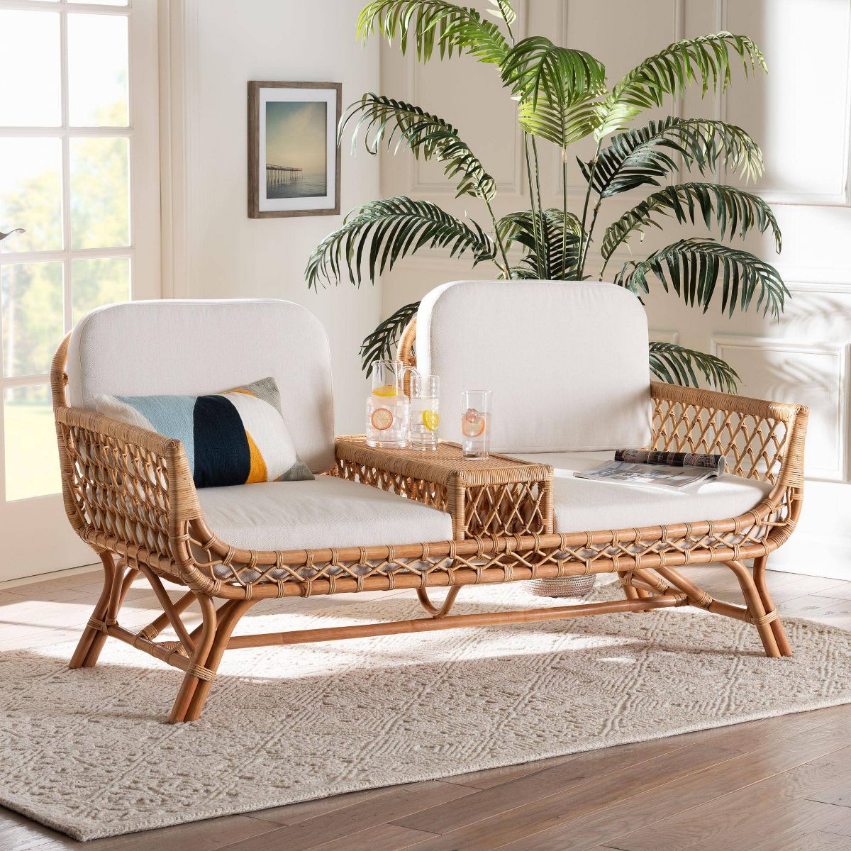 bali & pari Pakis Rattan Tete-a-Tete Sofa Natural Rattan