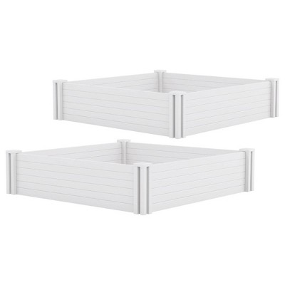 Suncast 4 x 4 Foot Raised Outdoor Resin Garden Flower Bed Landscape Edgings for Growing Plants, Herbs, and Vegetables, White (2 Pack)