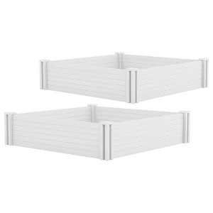 Suncast 4 x 4 Foot Raised Outdoor Resin Garden Flower Bed Landscape Edgings for Growing Plants, Herbs, and Vegetables, White (2 Pack) - 1 of 4