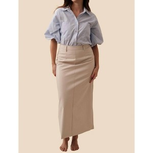 Women's Emery Vegan Leather Pencil Midi Skirt - Aureum - 1 of 4