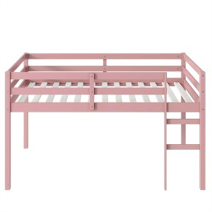 COWLOWN Twin Loft Bed with Ladder, Solid Rubber Wood Low Height Loft Bed with Storage Space & Strengthened Slats - 1 of 4