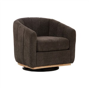 XINGHANZHENXUAN Modern Chenille Swivel Barrel Chair, Upholstered Pumpkin-Shape Armchair with Metal Base for Living Room & Office - 1 of 4