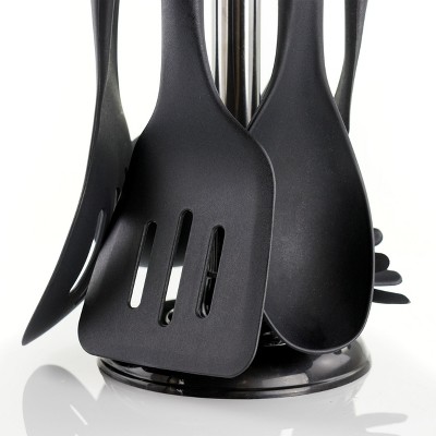 MegaChef Black Nylon 7-Piece Cooking Utensil Set with Wood Design
