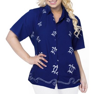 LA LEELA Women's Summer Casual Blouse Shirt Solid Blouses Button Up Short Sleeve Dress Tee Shirts Hawaiian Tops for Women - 1 of 3