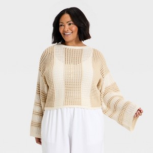 Women's Open Work Oversized Pullover Sweater - A New Day™ Cream