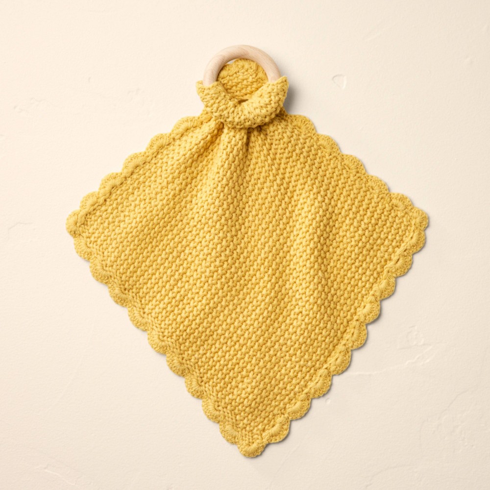 Soft Knit Baby Security Blanket with Wood Ring Mustard Yellow - Hearth & Hand™ with Magnolia