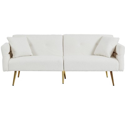 TiramisuBest Convertible 3-in-1 Velvet Sofa Bed, Sleeper Loveseat Chaise Lounge with Adjustable Backrest for Living & Small Spaces (Beige)