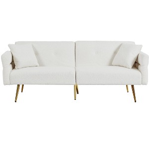 TiramisuBest Convertible 3-in-1 Velvet Sofa Bed, Sleeper Loveseat Chaise Lounge with Adjustable Backrest for Living & Small Spaces (Beige) - 1 of 4