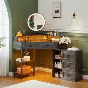 Vlsrka Corner Vanity Desk with 3-Color LED Mirror and Charging Station - 1 of 3