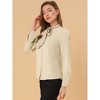 INSPIRE CHIC Women's Tie Neck Contrast Color Button Down Long Sleeves Shirt - 4 of 4