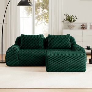 82" L-Shaped Modular Sofa Flannelette 2-Seater Ottoman Buckle No Assembly Green - 1 of 4