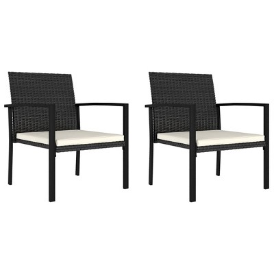 vidaXL Modern Patio Dining Chairs - Set of 2, Outdoor Use Poly Rattan Design in Black with Cream Cushions