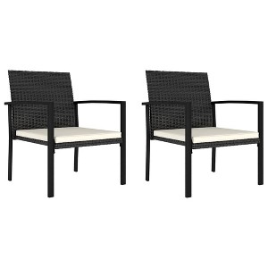 vidaXL Modern Patio Dining Chairs - Set of 2, Outdoor Use Poly Rattan Design in Black with Cream Cushions - 1 of 4
