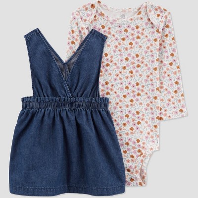 Image of Carter's Just One You® Baby Girls' Floral Chambray Skirtall - Blue Newborn