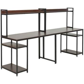 HOMCOM 94.5in Industrial Double Computer Desk with Hutch and