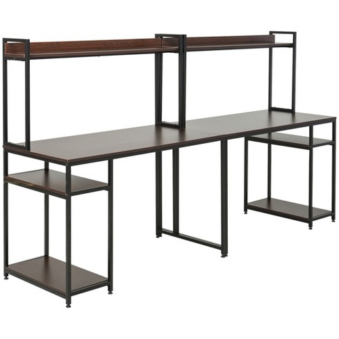 HOMCOM 83'' Two Person Desk with Storage Shelves, Computer Office