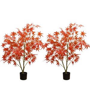 2Pack Autumn Maple Artificial Fall Tree,Faux Red Maple Leaves Silk Maple Tree  with Planter for Thanksgiving Harvest Fall Festival Party Home Decor - 1 of 4