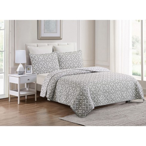 C&f Home Gray Medallion Jacquard Reversible Full/queen 3 Piece Quilt ...