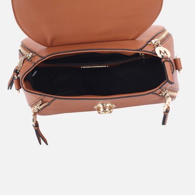 MKF Collection Structured Dome Satchel Crossbody Bag Geometric Stitching, Clementine | MKF Collection by Mia K - Brown — фото 6