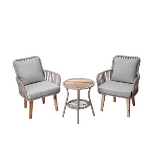 Teamson Home Indoor/Outdoor 3 Piece Wicker Bistro Table and Chairs Patio Seating Set, Tan/Brown - 1 of 4