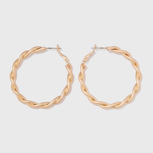 Worn Gold Twisted Lever Back Hoop Earrings - Universal Thread™ Gold : Target