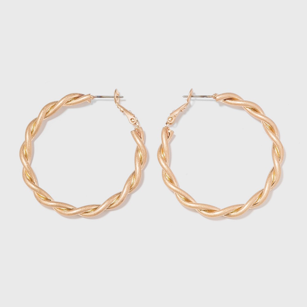 Photos - Earrings Worn Gold Twisted Lever Back Hoop  - Universal Thread™ Gold