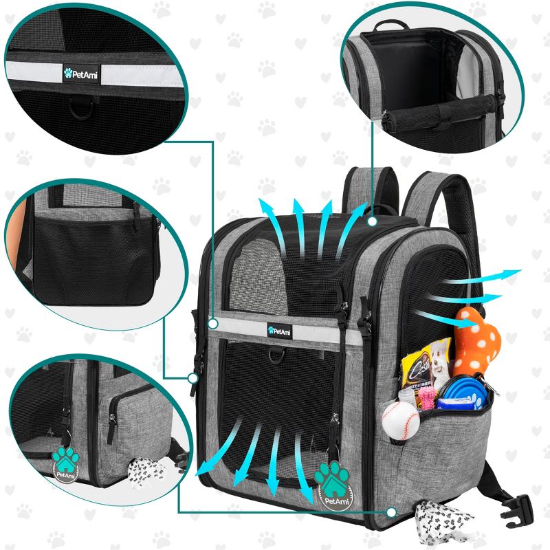 PetAmi Dog Backpack Carrier For Small Large Cat Pet Puppy, Ventilated Hiking Travel Bag, Airline Approved Safety Camping Biking, 2 of 9