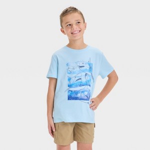 Boys' Short Sleeve Shark Friends Graphic T-Shirt - Cat & Jack™ Blue - 1 of 4