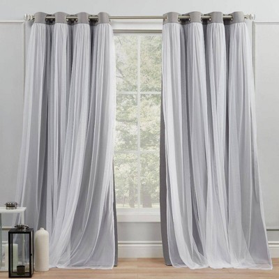 Set of 2 (120"x52") Catarina Layered Solid Room Darkening Blackout and Sheer Grommet Top Curtain Panels Gray - Exclusive Home