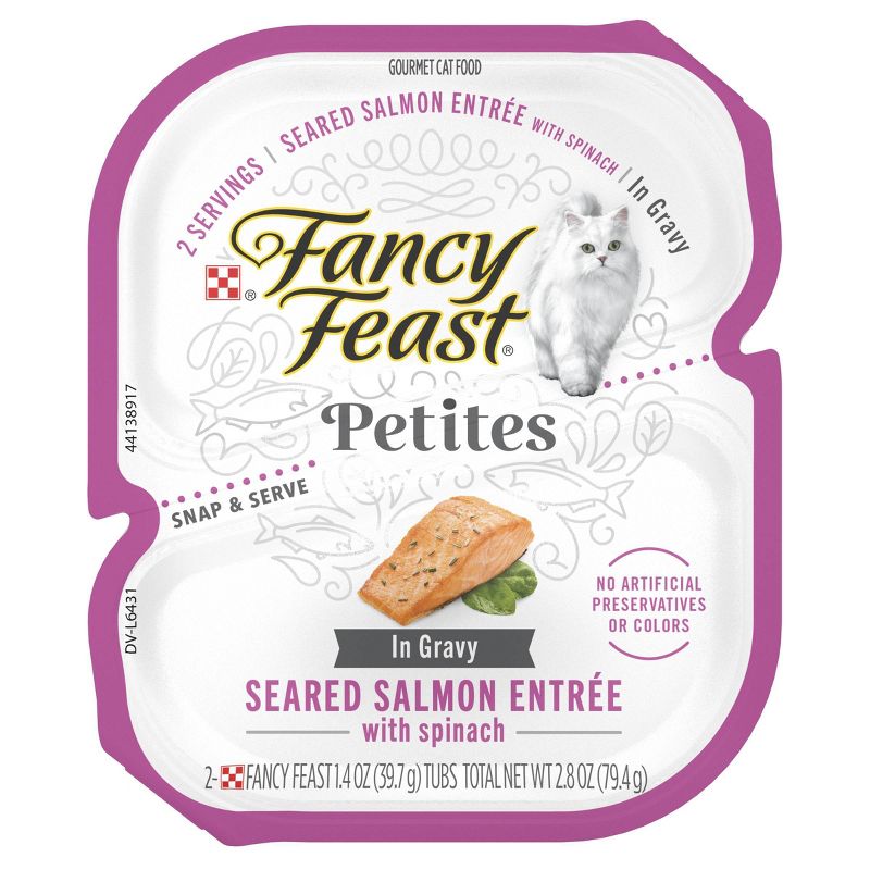 Fancy Feast Petites Sauteed Salmon, Fish &#38; Seafood with Spinach in Gravy Wet Cat Food - 2.8oz, 1 of 9