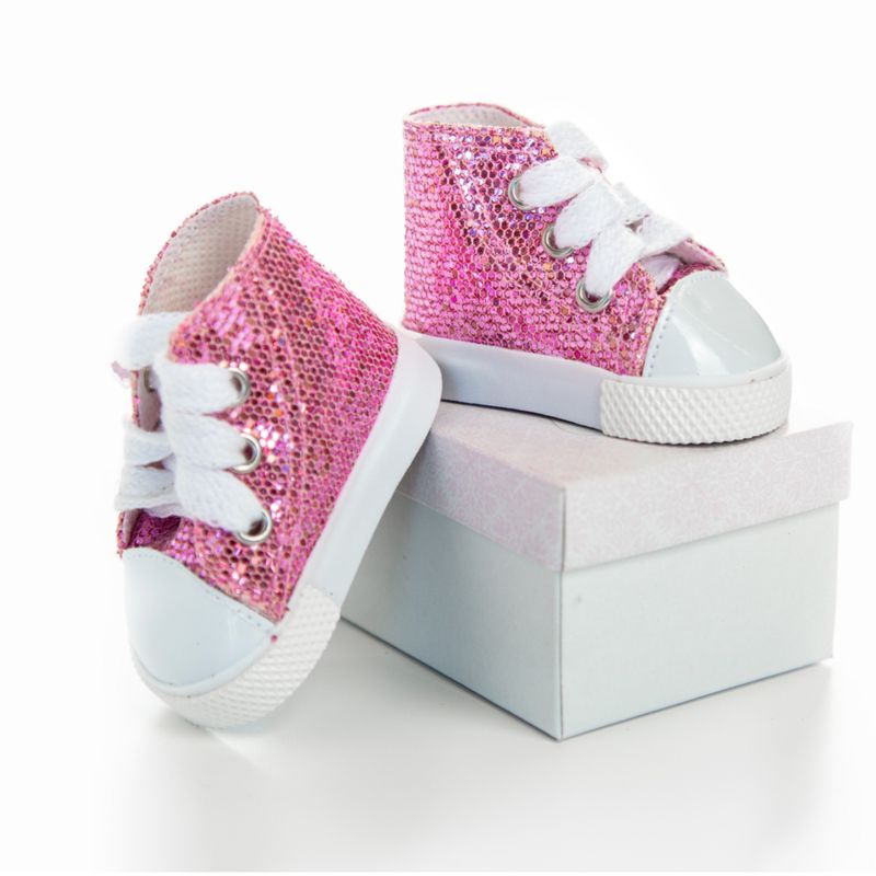 The Queen's Treasures 18 Inch Doll  Pink Sparkle Sneakers and Shoe Box, 4 of 10