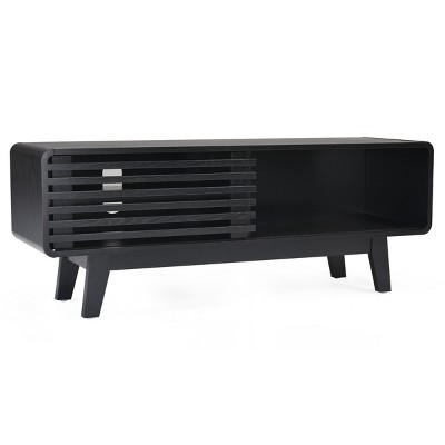 GlasFlength TV Stands and Consoles TV Stand with Storage Cabinet and Sliding Door Mid Modern Century Console Table for Living Room, Black, 50"*17"*5"