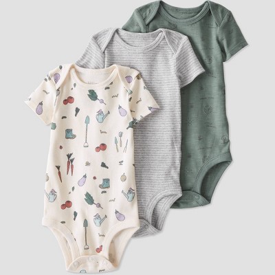Image of little Planet By Carter's Baby 3pk Spring Garden Bodysuit - Green/Beige Newborn