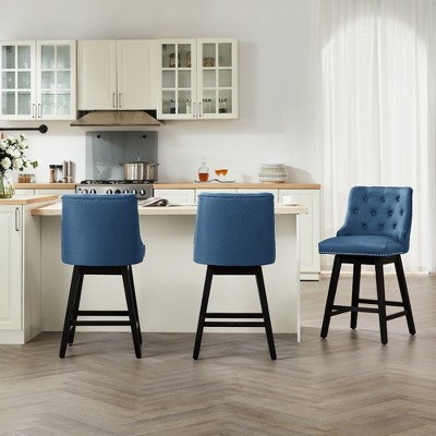 Gericco 26" Swivel Bar Stools Counter Height, Upholstered Swivel Counter Stools with Back, Blue