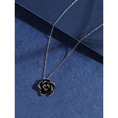Women's Rose Pendant Necklace - Midnight Black