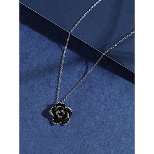 Women's Rose Pendant Necklace - Midnight Black - 1 of 4