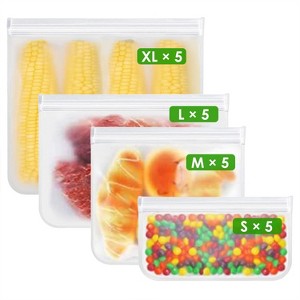 NewHome"20Pcs Reusable Food Storage Bags Set – 5 Sandwich, Snack, Gallon, Quart, Leakproof, BPA-Free"white - 1 of 4
