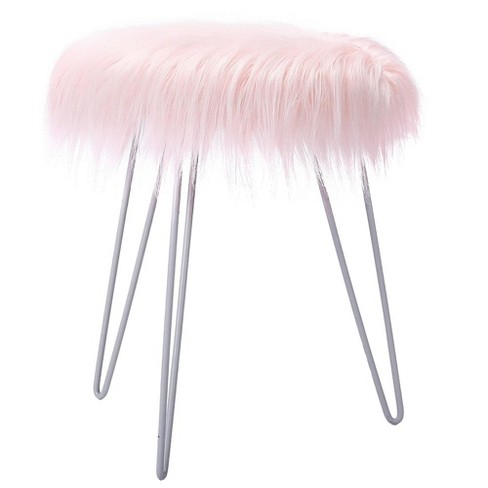 Birdrock Home Round Pink Faux Fur Foot Stool Storage Ottoman With Pale Gold  Legs : Target