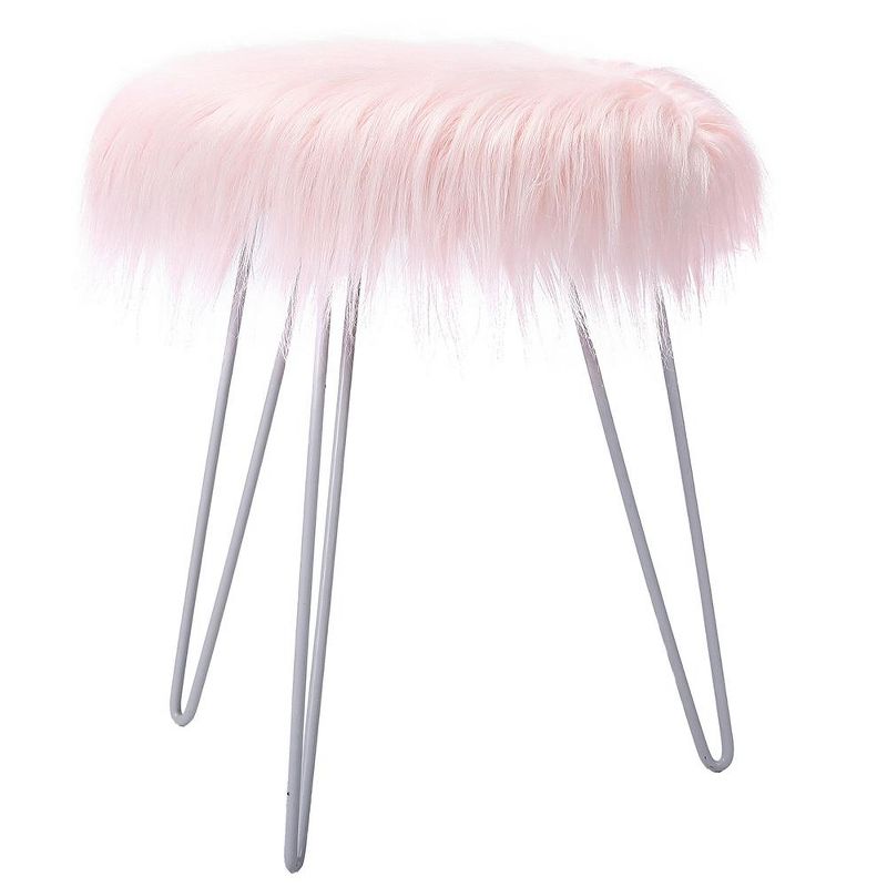 BirdRock Home Round Faux Fur Foot Stool Ottoman - Pink with White Legs, 1 of 3