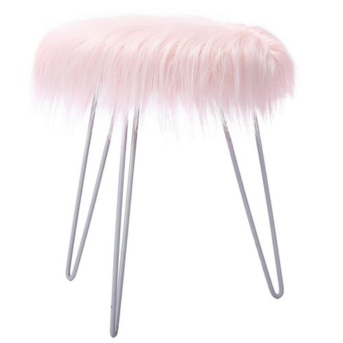 Birdrock Home Round Faux Fur Foot Stool Ottoman - Pink With White Legs :  Target