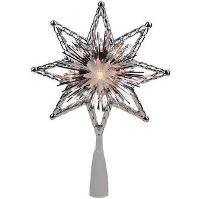 Northlight 8" Silver and Gray Lighted Star Christmas Tree Topper - Clear Lights