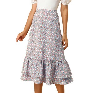 INSPIRE CHIC Women's Chiffon Elastic Waist Ruffle Tiered Flowy Midi Floral Printed Skirts - 1 of 4