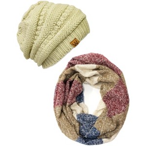 Wrapables Warm Fall and Winter Infinity Scarf, Set-Burgundy and Beige - 1 of 4