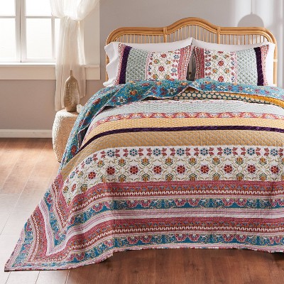 Thalia Queen Blue Cotton Reversible Bedspread Set
