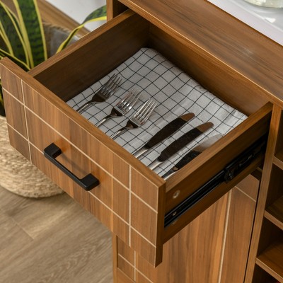 Brown Retro Wine Cabinet with Glass Holders and Drawer