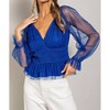 Women's V Neck Mesh Dot Sleeve Blouse - ee:some - 2 of 4