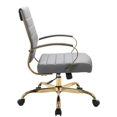 ErgoSwivel Mid-Century Gray Leather Office Chair with Gold Metal Frame