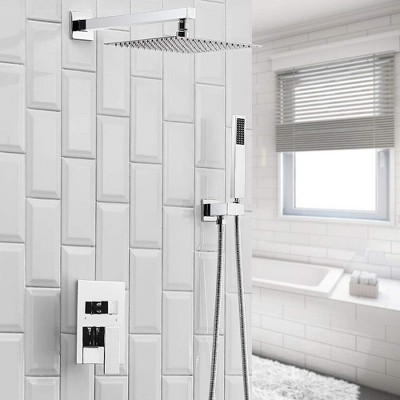 12-Inch Chrome Square Rain Shower System with Handheld and Valve